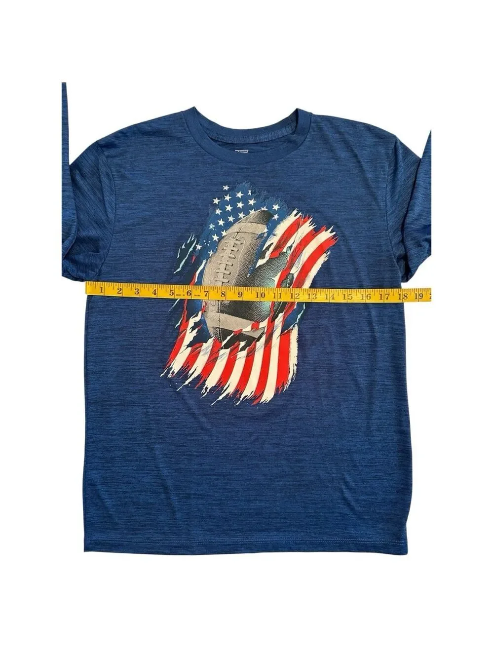 Tek Gear Boys XL Football Tee Shirt Blue Graphic Print USA Long Sleeve T-Shirt
